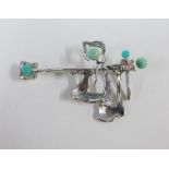 1970's Danish silver and amazonite brooch by E. Christian, 7cm long