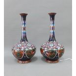 Pair of early 20th century Japanese cloisonne vases, 24cm high (2)