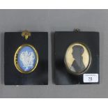 19th century silhouette in an ebonised frame together with a Wedgwood blue jasper plaque (2)