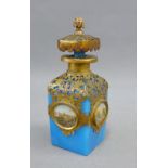 19th century French Palais blue glass scent bottle and stopper, with pierced gilt metal mount and