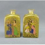 Pair of Indian glass painted scent bottles, profusely gilded, one a/f, (2) 11cm high