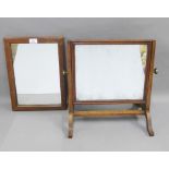Mahogany framed dressing table swing mirror with brass knobs together with a mahogany framed wall