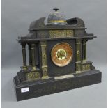 Victorian large black slate mantle clock, 57 x 50cm