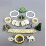 A collection of Chinese and Japanese items to include a miniature jadeite Koro, white hardstone