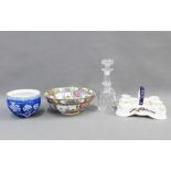 Mixed lot to include a Hancock & Sons, Louvre patterned egg cup stand, 19th century decanter and