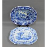 Two 19th century Staffordshire blue and white transfer printed ashets to include Views of London and