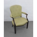 Mahogany framed open armchair with upholstered back and seat, 66 x 94cm
