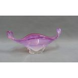 Pink art glass bowl, 29cm long