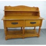 Contemporary pine ledgeback kitchen dresser with two frieze drawers and an undertier, 126 x 150 x