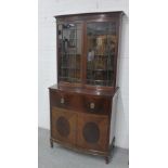 Mahogany secretaire bookcase cabinet, pair of glazed doors over a fall front with a fitted