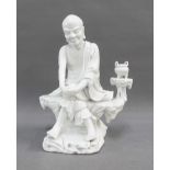 Chinese 19th century blanc de chine figure of a Lohan, signed, 22cm high