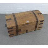 19th century domed top trunk with metal straps and handles to side 82 x 40 x 45 (old worm)