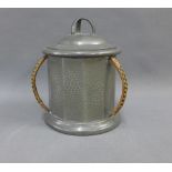 Arts & Crafts pewter lidded jar by Civic, with three wicker handles