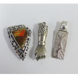 Vintage silver and enamel brooch / pendant together two others, one in the form of a hand (3)