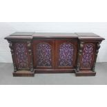 19th century inverted breakfront rosewood sideboard / cabinet base, with four cupboard doors with