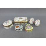 Collection of porcelain pill boxes to include Limoges, etc, pair of continental porcelain cruets, (