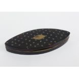 Georgian tortoiseshell oval box, the hinged lid with star inlaid pique decoration, yellow metal