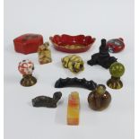 A collection of Chinese and Japanese items to include a water buffalo small bronze bridge,