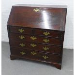 Georgian oak bureau chest, with a fall front and fitted interior over pull out slides, two short and