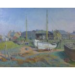 Sydney Maiden, (1893 - 1963), A boatyard, oil on canvas board, signed and dated 1959, in a gilt