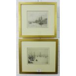 Rowland Langmaid (1897 - 1956) a pair of etchings to include 'Westminster Big Ben and Houses of