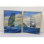 Pair of early 20th century school watercolours of triple masted sailing ships, signed CSH, and dated