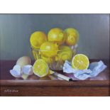 Erik W. Gleave, Still life bowl of lemons, oil on board, signed and framed, 40 x 30cm