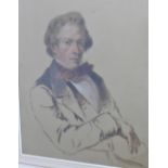 Watercolour and gouache of a 19th century Gent, apparently unsigned and framed under glass, 25 x