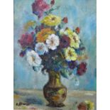 20th century school still life vase of flowers, oil on board, signed indistinctly, in a giltwood