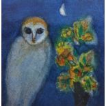 Robert Leishman RSW, (SCOTTISH 1916 - 1989) 'Little Owl & Flower', watercolour, framed under