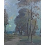 R.W Hay, early 20th century oil on card of a Moonlit landscape, inscribed, in a card mount but