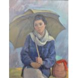 Anthony Baynes, (BRITISH 1921 - 2003), oil on canvas of a Girl with an Umbrella, signed and