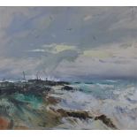 Douglas Phillips, (SCOTTISH b.1926), 'Wind Whipped Sea', oil on board, signed and framed under