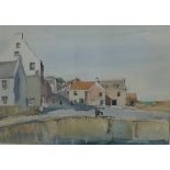 Alan Reiach, 'Crail Harbour, signed with initials and framed under glass, 38 x 27cm