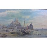 19th century School, Shore and Harbour scene, oil on canvas, signed with initials D. McG, in a