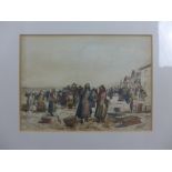 Peter Wishart (1852 - 1932) 'Fishmarket, Newhaven', watercolour, signed with initials and framed