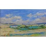 Alastair Flattely, (SCOTTISH 1922-2009), 'Harvest Fields, Gloucestershire' oil on canvas, signed, 60