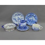 Collection of Staffordshire 19th century blue and white transfer printed pottery to include Piping