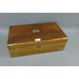 19th century mahogany and brass bound writing box with a fitted interior and green leather slope, 45