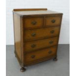 Vintage oak ledgeback chest with two short and three long drawers, 78 x 102 x 51cm