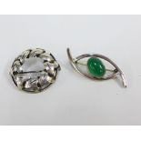 Vintage Danish silver brooch by John Lauritzen and a 1960's silver and green agate brooch (2)