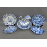 Collection of 19th century Staffordshire blue and white transfer printed pottery to include a