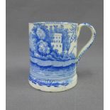 19th century Staffordshire blue and white transfer printed Bridge at Lucano mug, 9cm high