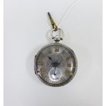 Victorian open faced pocket watch with Roman numerals, blue steel hands and subsidiary seconds