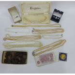 A quantity of costume jewellery and pre decimal coins (a lot)