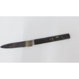 Japanese bronze handled paper knife with mixed metal pattern of bird and flowers, 19cm