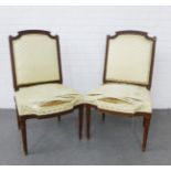 Pair of French walnut framed chairs with upholstered backs and seats, on fluted legs, 93 x 52 cm (2)