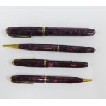 Vintage Conway Stewart 24 red marbled fountain pen with 14ct gold nib, Conway Stewart 18 red marbled