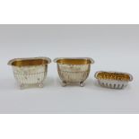 A pair of Victorian silver gilt salts, Atkin Brothers, Sheffield, 1894 and a smaller Edwardian