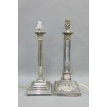 Two Epns corinthian column table lamp bases, (2)